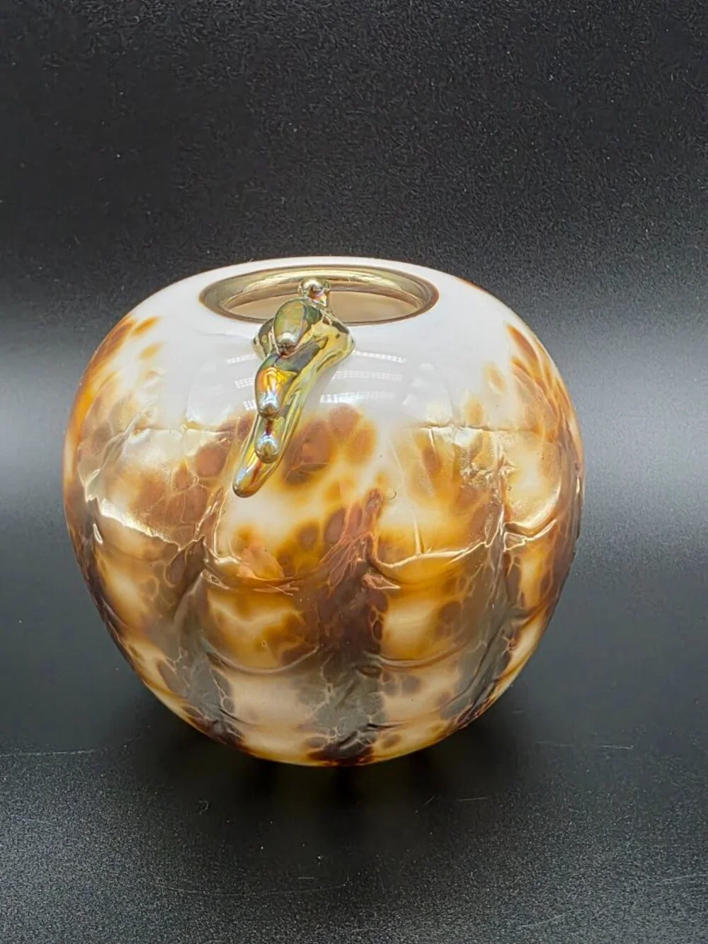 Whimsical Art Glass Vase handmade gold & cream Glass Signed Unique Asymmetrical